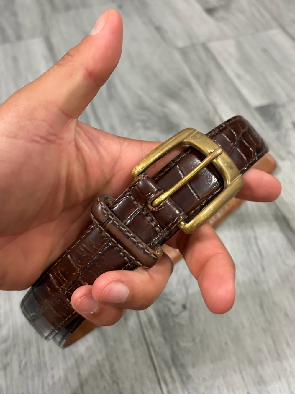 Ralph Lauren Brown Genuine Alligator 🐊 Leather Belt Made in USA Sz 38